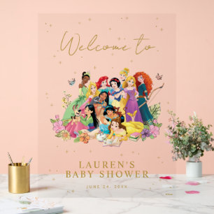 Disney Princess Gold Floral Baby Shower Welcome Acrylic Sign