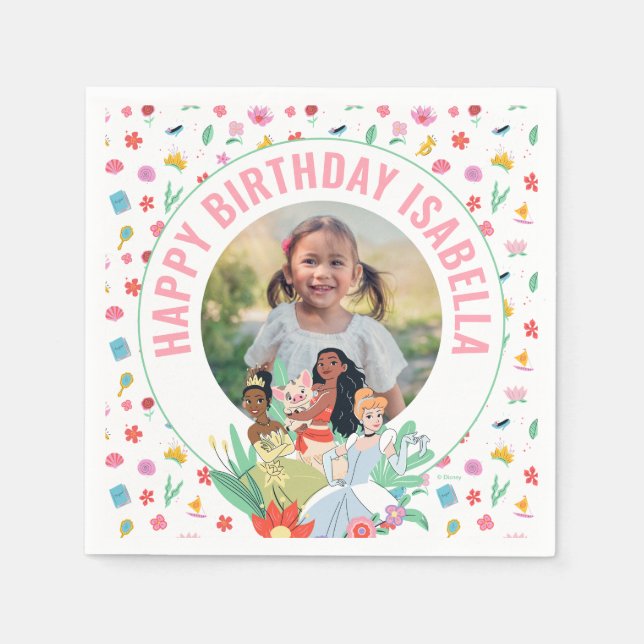 Disney Princess Gold Floral Birthday Napkin (Front)