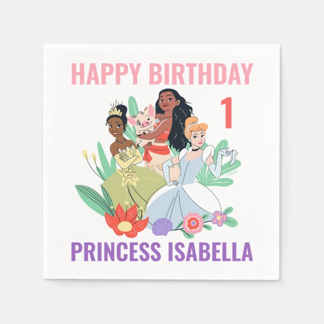 Disney Princess Gold Floral Birthday Napkin (Front)
