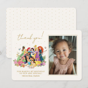 Disney Princess Gold Floral Birthday Thank You Card