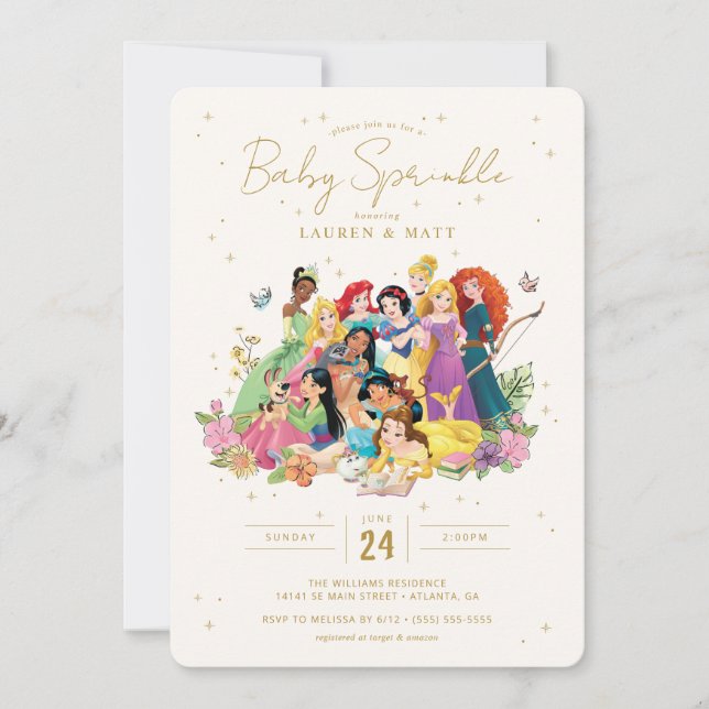 Disney Princess Gold Floral Girl Baby Spinkle Invitation (Front)