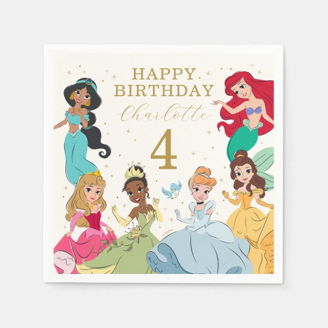 Disney Princess Gold Sparkle Birthday Napkin (Front)