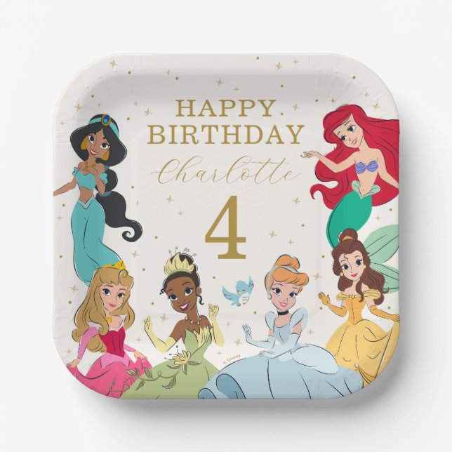 Disney Princess Gold Sparkle Birthday Paper Plate (Front)