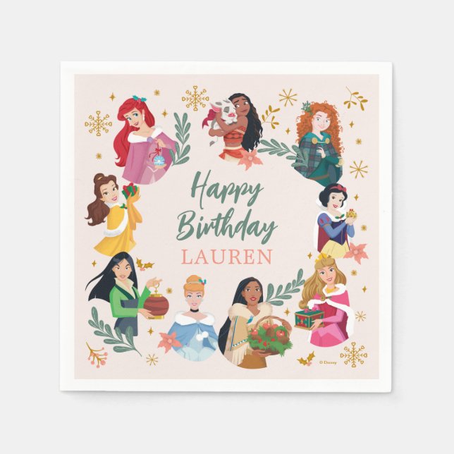 Disney Princess Holiday Birthday Napkin (Front)