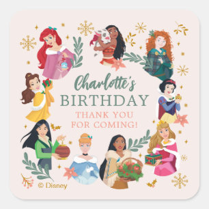 Disney Princess Holiday Birthday Square Sticker