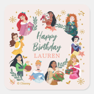 Disney Princess Holiday Birthday Square Sticker