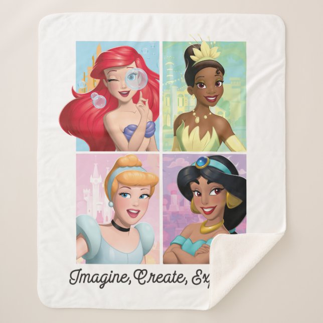 Disney Princess "Imagine, Create, Explore!" Sherpa Blanket (Front)