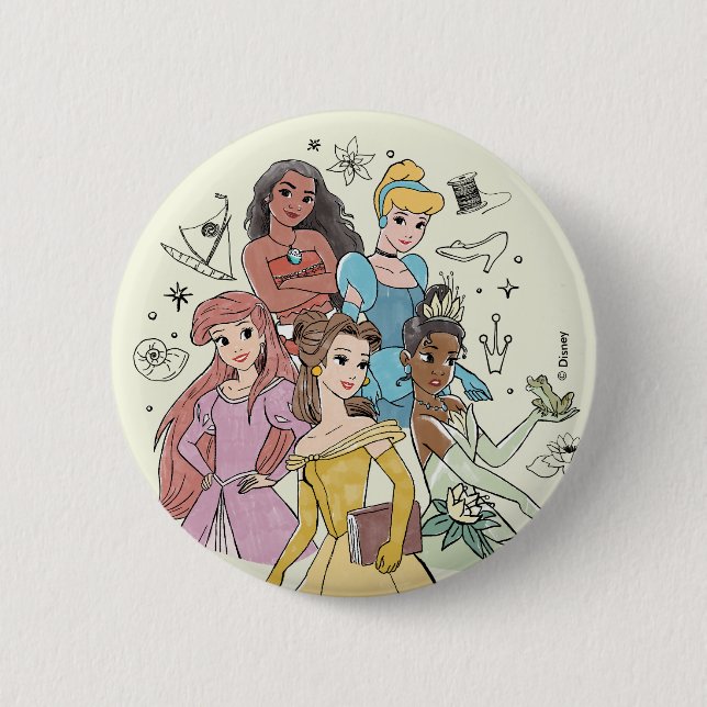 Disney Princess Marker Doodles 2 Inch Round Button (Front)
