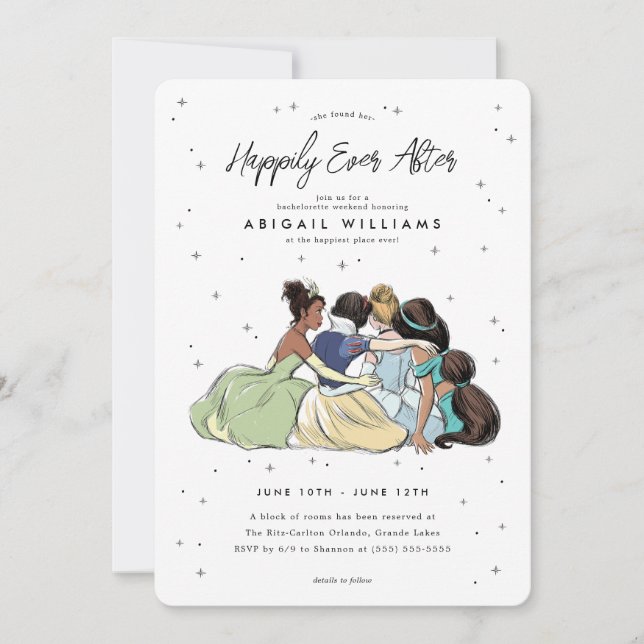 Disney Princess Sketch Bachelorette Party Invitation (Front)