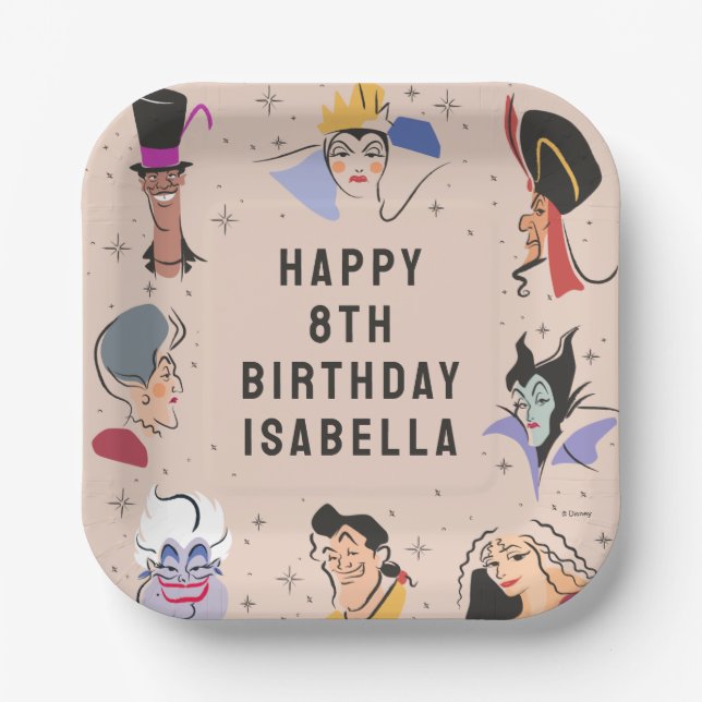 Disney Villains Birthday - Pink Paper Plate (Front)