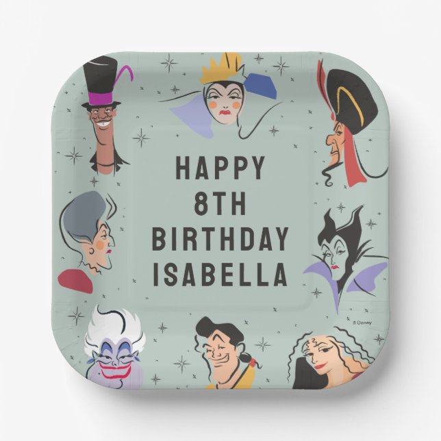 Disney Villains Birthday - Sage Green Paper Plate (Front)