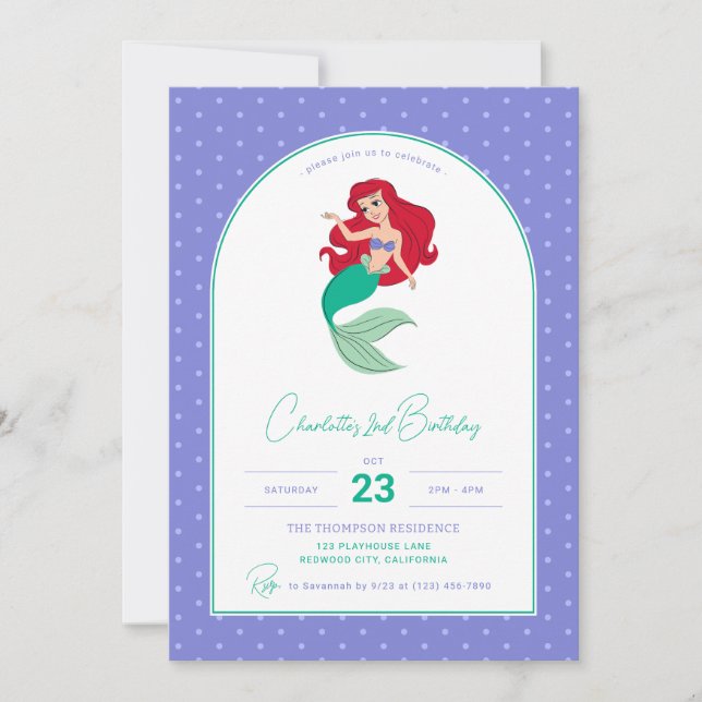 Disney's Ariel | Polka Dot Girl's Birthday Invitation (Front)
