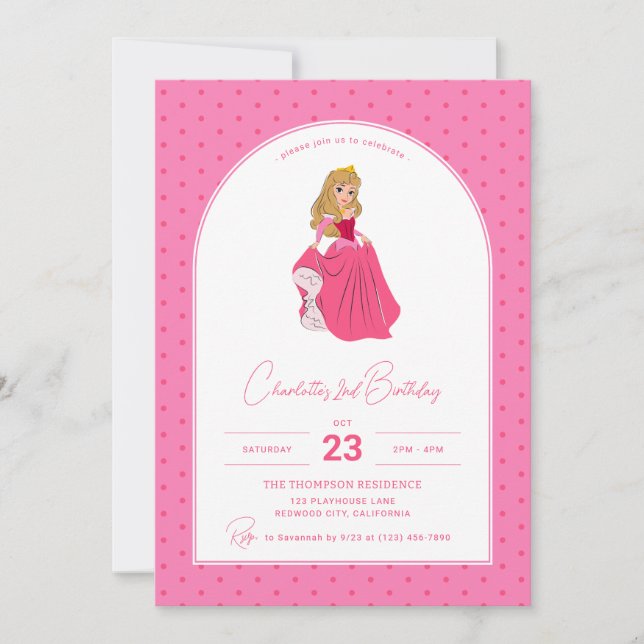 Disney's Aurora | Polka Dot Girl's Birthday Invitation (Front)