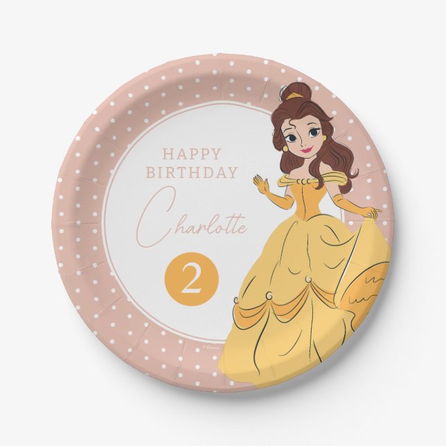 Disney's Belle | Polka Dot Girl's Birthday Paper Plate (Front)