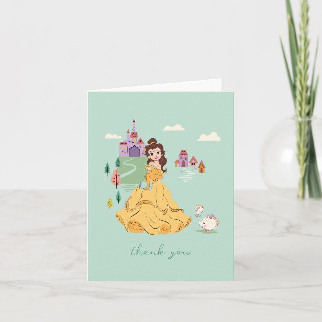 Disney's Belle Whimsical Sleepover Girls Birthday  Thank You Card (Front)