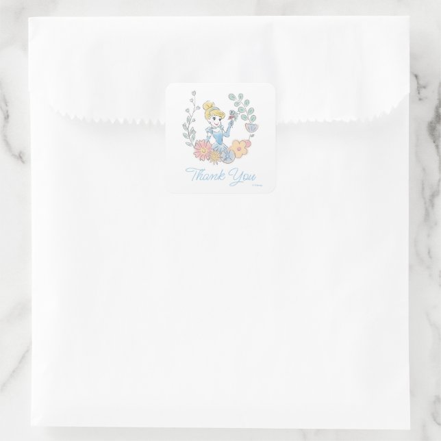 Disney's Cinderella | Floral Watercolor Birthday Square Sticker (Bag)