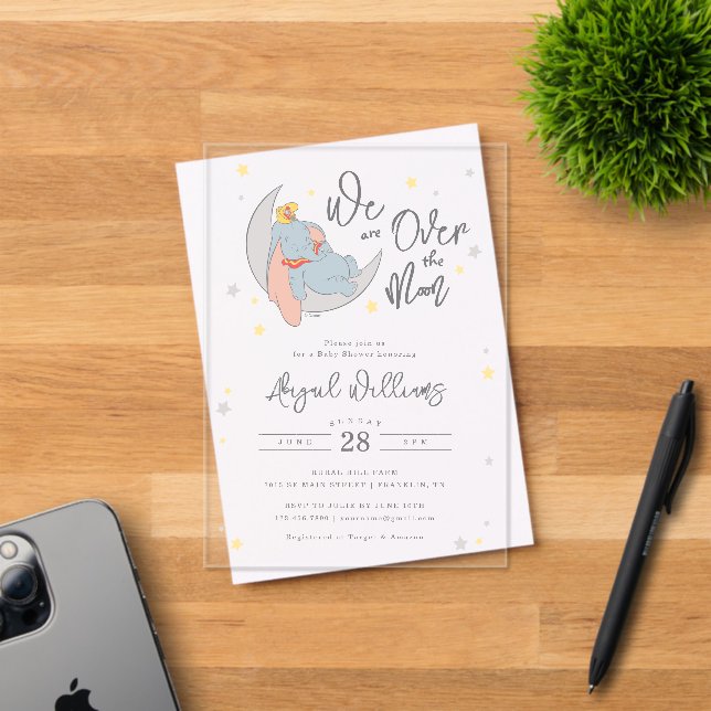 Disney's Dumbo | Over the Moon - Baby Shower Acrylic Invitations (Insitu (Invitation Card))