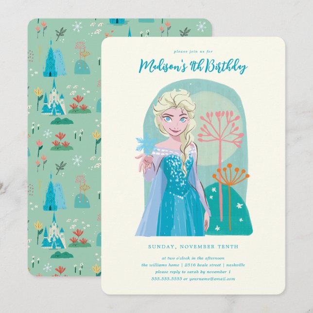 Disney's Elsa from Frozen Floral Girls Birthday  Invitation (Front/Back)