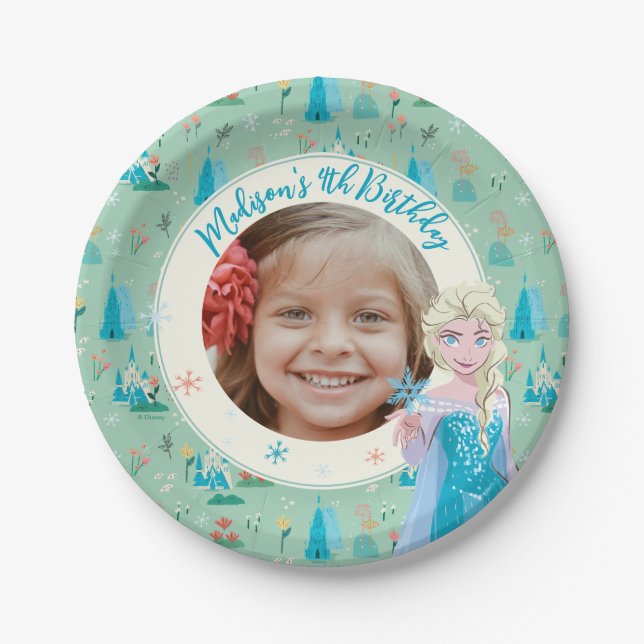 Disney's Elsa from Frozen Floral Girls Birthday Paper Plate (Front)