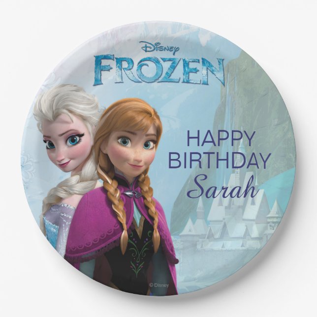 Disney's Frozen Elsa and Anna Birthday Paper Plate (Front)
