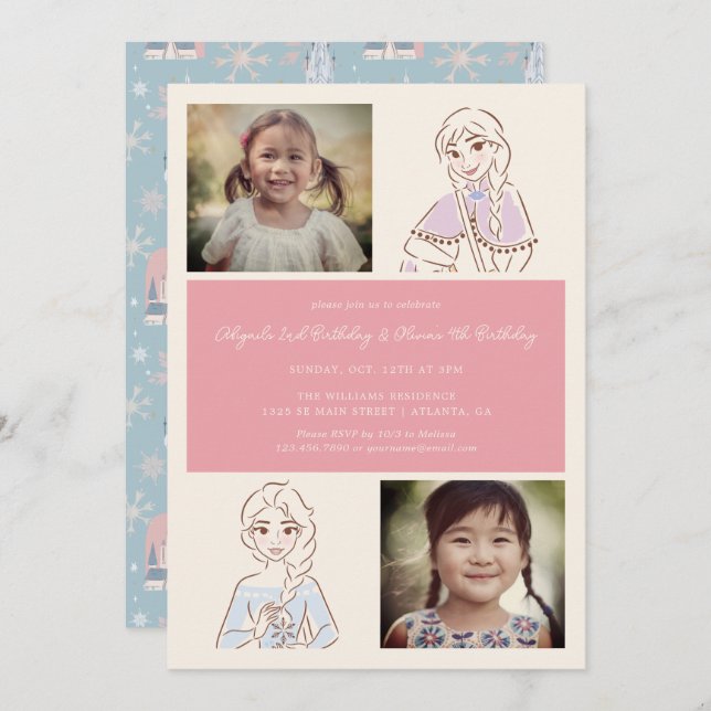 Disney's Frozen Girl's Joint Birthday Invitation (Front/Back)