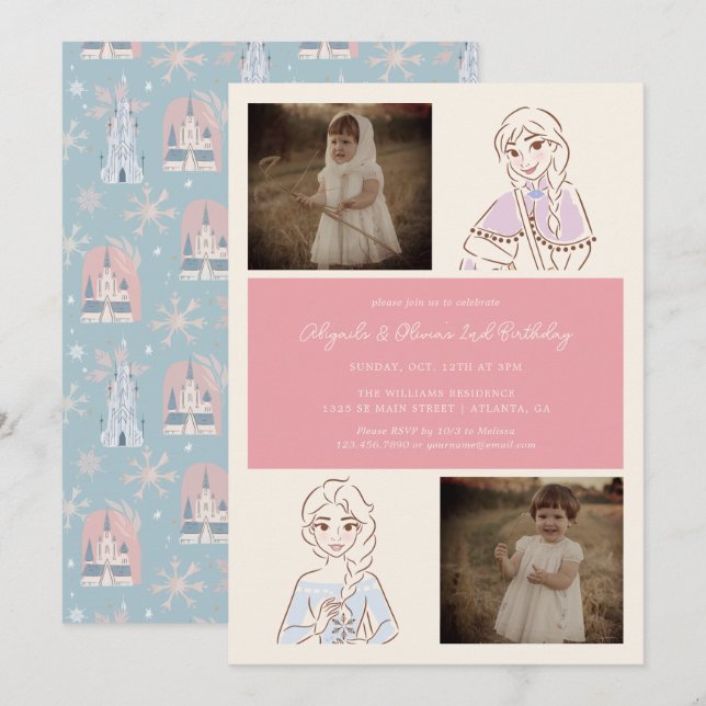 Disney's Frozen Twin Girl's Birthday Invitation (Front/Back)
