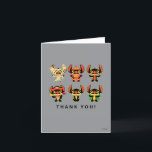 Disney's Halloween Birthday Thank You<br><div class="desc">Say thanks in spooky style with this adorable Halloween birthday thank you card featuring Disney’s Stitch! The design showcases six cute Stitch illustrations dressed in different costumes—a mummy, pumpkin, pirate, bat, and more—lined up on a grey background. Bold “Thank You!” lettering completes the fun look, perfect for expressing appreciation after...</div>