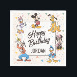 Disney's Mickey & Friends Character Birthday Napkin<br><div class="desc">Celebrate in style with these Mickey & Friends Personalized Birthday Napkins. Featuring a delightful design with Mickey Mouse, Minnie Mouse, Donald Duck, Pluto, Goofy, and Daisy Duck, these napkins are adorned with vibrant confetti and a customizable "Happy Birthday" message including the birthday person's name. These napkins add a festive and...</div>