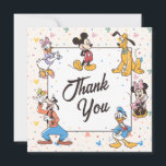 Disney's Mickey & Friends Character Birthday Thank You Card<br><div class="desc">This delightful Disney "Thank You" card features Mickey Mouse and his beloved friends in a vibrant and joyful design. The central "Thank You" text is elegantly scripted, surrounded by classic illustrations of Minnie Mouse, Donald Duck, Daisy Duck, Goofy, and Pluto, each displaying their signature cheerful poses. The background is sprinkled...</div>