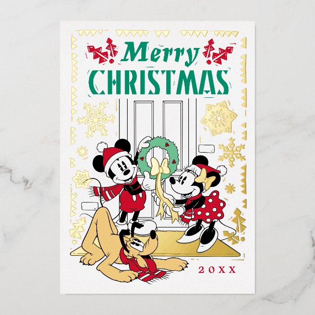 Disney's Mickey & Friends Family Photo Foil Holiday Card (Front)