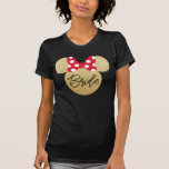 Disney's Minnie Mouse Gold and Red Bride T-Shirt<br><div class="desc">Celebrate your special day in style with our Minnie Mouse "Bride" shirt! Featuring the iconic Minnie Mouse head adorned with sparkling gold glitter and a cute red and white bow, this shirt is perfect for the bride-to-be who loves a touch of Disney magic. Whether you're planning a bachelorette party, bridal...</div>