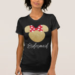 Disney's Minnie Mouse Gold and Red Bridesmaid T-Shirt<br><div class="desc">Celebrate your special day with a touch of Disney magic! This enchanting Minnie Mouse "Bridesmaid" shirt features an adorable Minnie Mouse head adorned with gold glitter sparkles and a cute red and white bow. Perfect for bachelorette parties, bridal showers, or getting ready on the big day, this shirt is a...</div>
