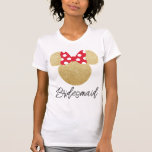 Disney's Minnie Mouse Gold and Red Bridesmaid T-Shirt<br><div class="desc">Celebrate your special day with a touch of Disney magic! This enchanting Minnie Mouse "Bridesmaid" shirt features an adorable Minnie Mouse head adorned with gold glitter sparkles and a cute red and white bow. Perfect for bachelorette parties, bridal showers, or getting ready on the big day, this shirt is a...</div>