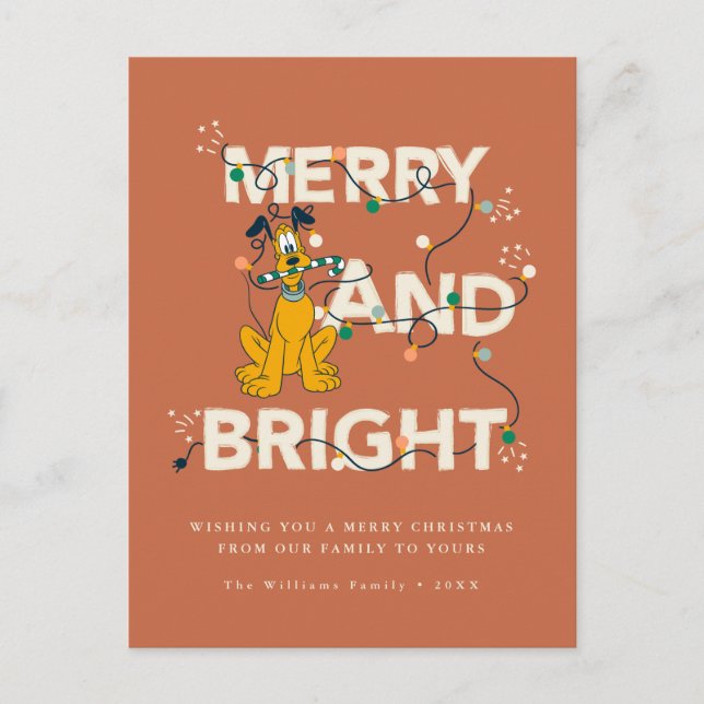Disney's Pluto | Merry & Bright Holiday Photo Postcard (Front)