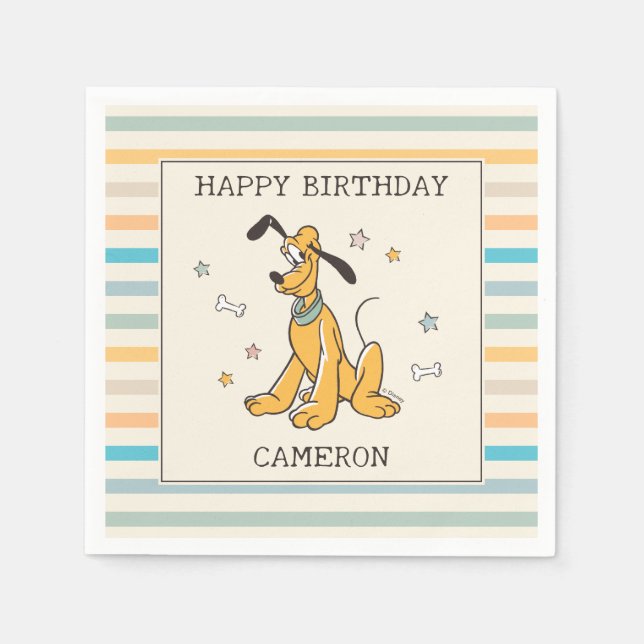 Disney's Pluto Striped Birthday Napkin (Front)