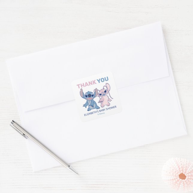 Disney's Stitch | Twins l Baby Shower Thank You Square Sticker (Envelope)