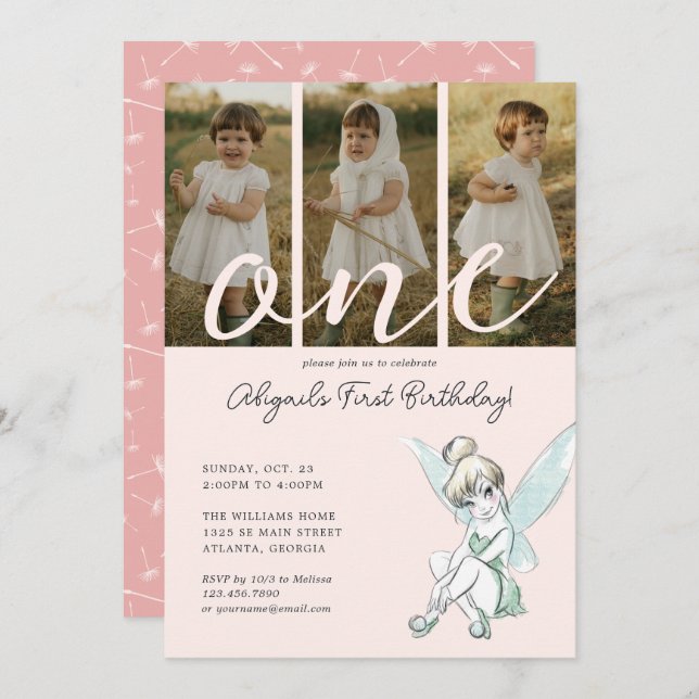 Disney's Tinker Bell 1st Birthday | Photo Collage Invitation (Front/Back)