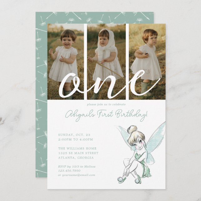 Disney's Tinker Bell 1st Birthday | Photo Collage Invitation (Front/Back)