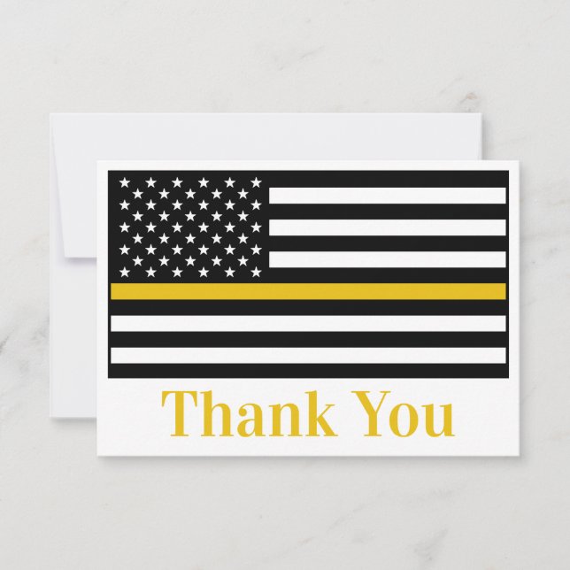 Dispatcher 911 Police Fire Thin Gold Line  Thank You Card (Front)