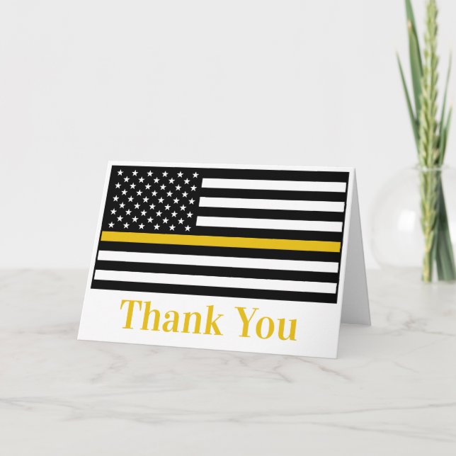 Dispatcher 911 Police Thin Gold Line  Thank You Card (Front)