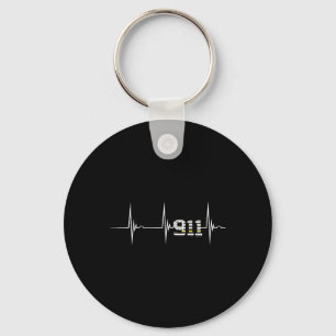 Dispatcher 911 Vintage Usa Flag Heartbeat Ekg Puls Keychain