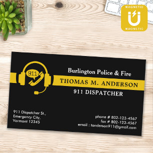 Dispatcher Custom Thin Gold Line Emergency Logo Magnetic Business Card