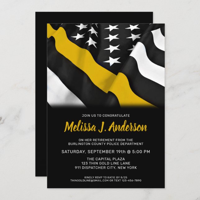 Dispatcher Retirement Personalized Thin Gold Line  Invitation (Front/Back)