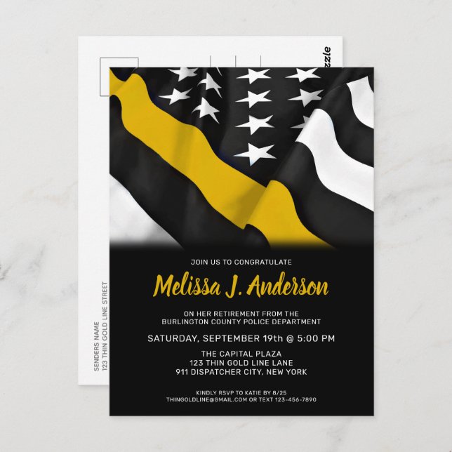 Dispatcher Retirement Personalized Thin Gold Line Postcard (Front/Back)