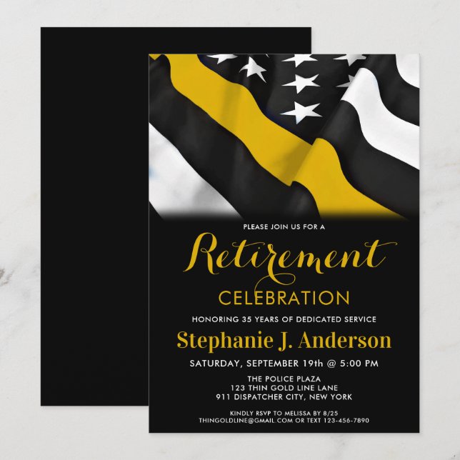 Dispatcher Thin Gold Line American Flag Retirement Invitation (Front/Back)