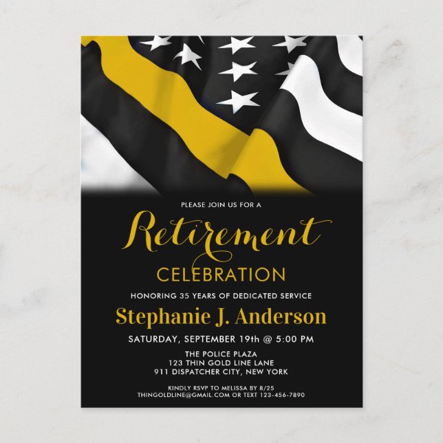 Dispatcher Thin Gold Line American Flag Retirement Postcard (Front)