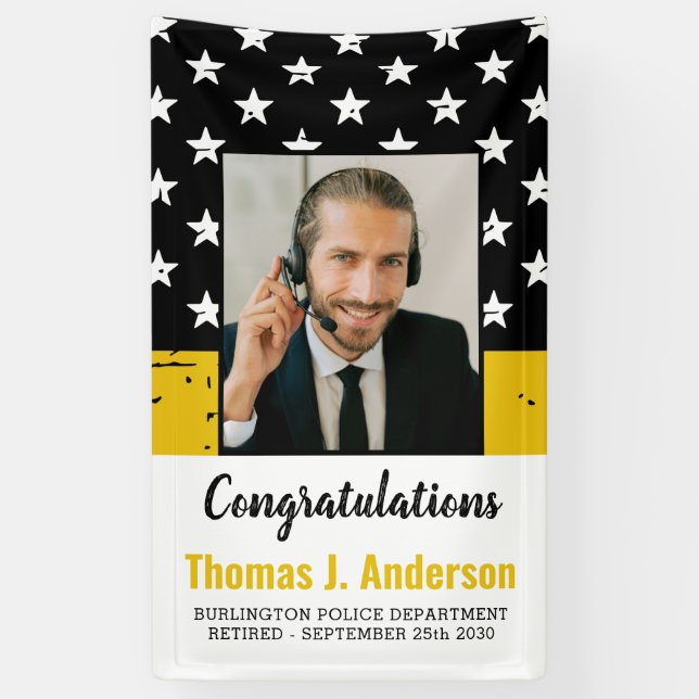 Dispatcher Thin Gold Line Custom Photo Retirement Banner (Vertical)