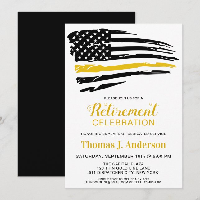 Dispatcher Thin Gold Line Personalized Retirement  Invitation (Front/Back)