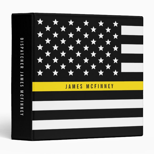 Dispatcher Thin Yellow Line American Flag Add Name Binder (Front/Spine)