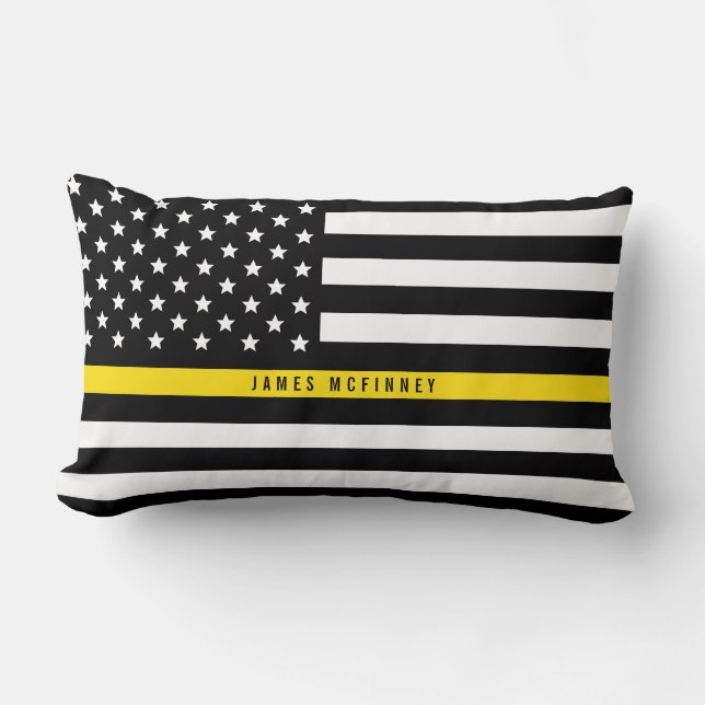 Dispatcher Thin Yellow Line American Flag Add Name Lumbar Pillow (Front)